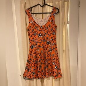 Orange Floral Sleeveless Dress